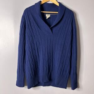 L.L. Bean Long-Sleeve Lambswool Cable Knit Shawl Collar Womens XL Blue Fisherman